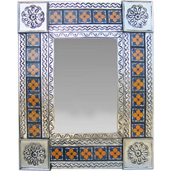 Small Silver Marigold Tile Talavera Tin Mirror