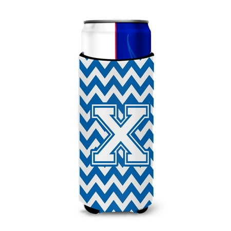 

Carolines Treasures CJ1045-XMUK Letter X Chevron Blue and White Ultra Beverage Insulators for slim cans Slim Can