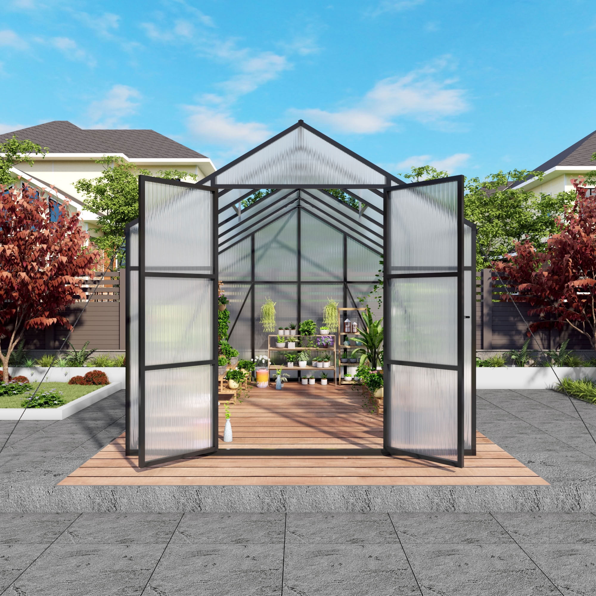 MAYEERTY 8x12 FT Walk-in Greenhouse with Raised Base & Anchors, All-Season UV-Protected Greenhouse with Drainage System for Backyard, Garden & Patio