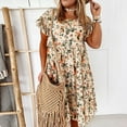 thumbnail image 1 of SHOPESSA Robe d'Été à Col Rond pour Femmes Grande Taille, Imprimé Floral de Plage, Volants, Robe Décontractée, 1 of 9