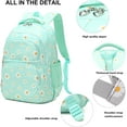 thumbnail image 3 of Daisy Printed Backpacks With Lunch Pack Pencil Case 3pcs, Lightweight Water Resistant Backpack（light green）, 3 of 10