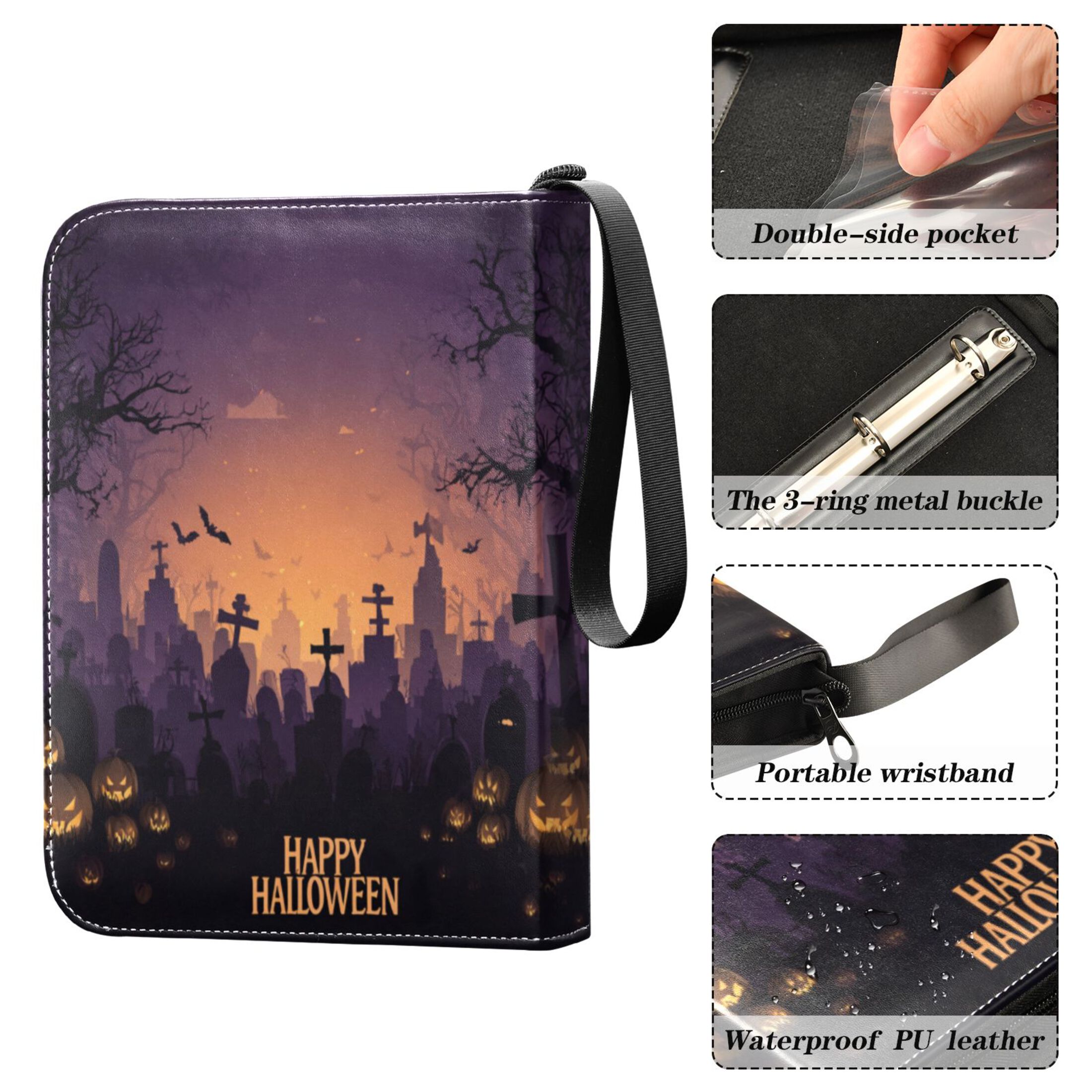 Game Card Storage Bag Collectible Trading Card Albums The 4-Pocket Card Binder With 50-Page Sleeve Can Hold 400 Game Cards Halloween Tombstone