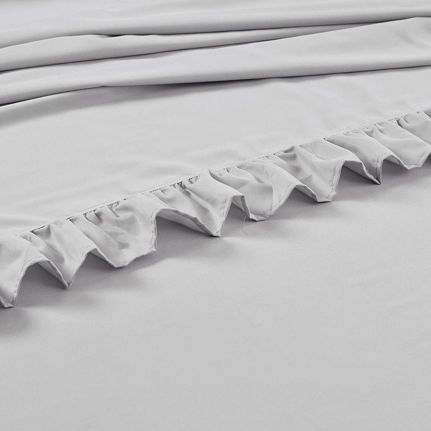 Ruffle Bed Sheet Set 6 Piece - 16 Inch Deep Pocket - 100% Pure Bamboo Bed Sheet Set - Anti Static Feels Like Silk - Super Comfy, Extra Soft and Luxury - Light Gray Solid, Twin Size.