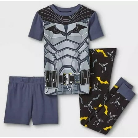Batman Superhero Boy's 3-Piece Costume Style Pajama Set, Size 10