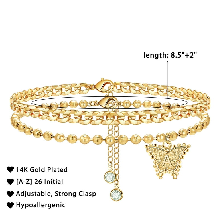 アンクレット Tirr Lirr 14K Combi Gold Basic Double anklet TINGN Anklets for Women Gold Anklets 14K Gold Plated Double