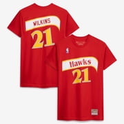 Men's Mitchell & Ness Dominique Wilkins Red Atlanta Hawks Hardwood Classics Team Name & Number T-Shirt