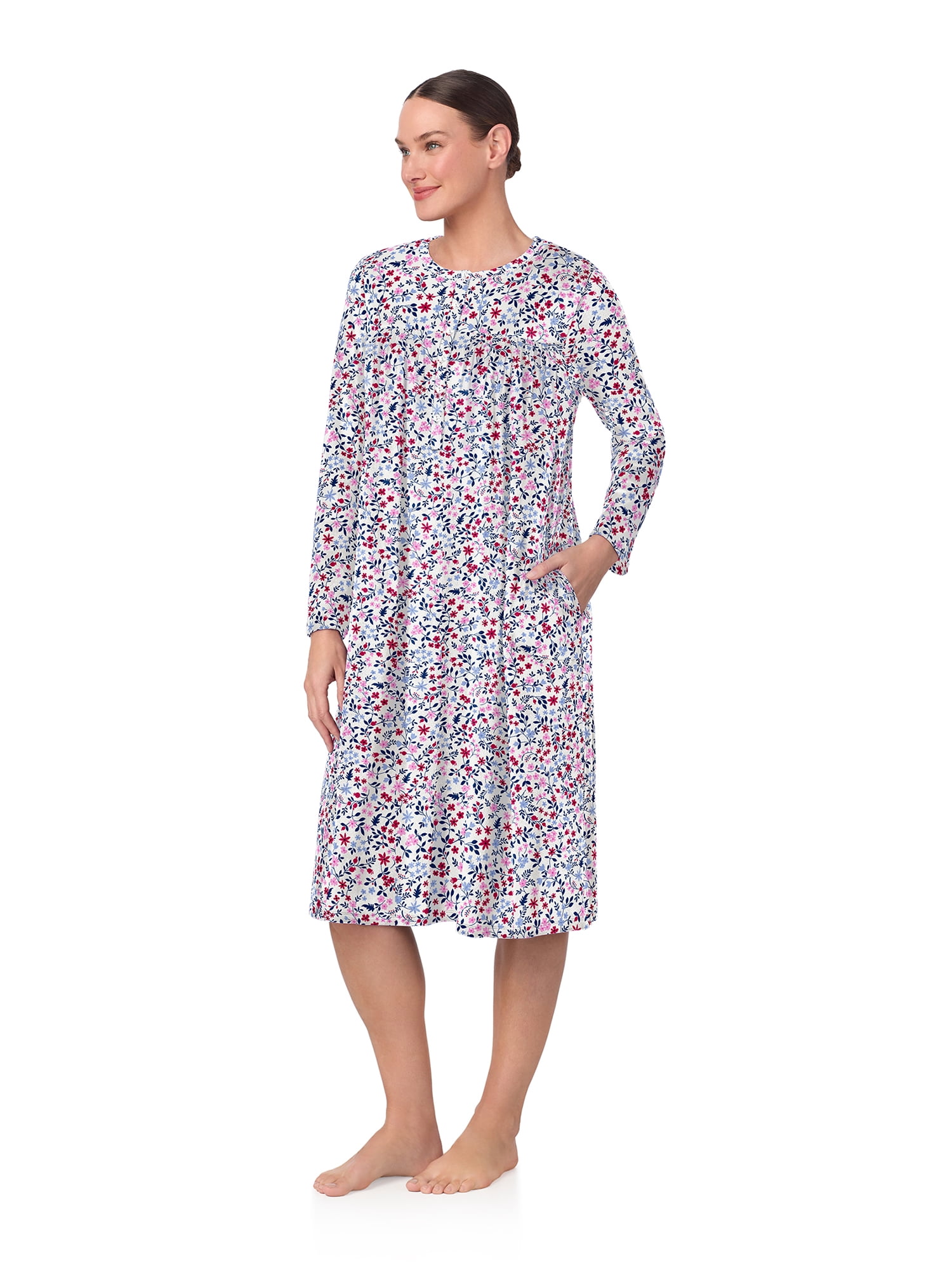 Aria Women’s Long Sleeve Stretch Velour 44" Sleepwear Nightgown, Sizes XS-5X