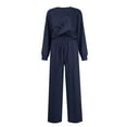 thumbnail image 5 of Scyoekwg Two Piece Outfits Women Sweatsuit Fall Outfits Short Sports Sets Long Sleeve Tops Wide Leg Pants Fashion Two Piece Set Casual Matching Outfits Tracksuit (Dark Blue,XXL), 5 of 6