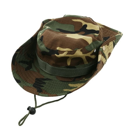 WHAMVOX Durable Cotton Polyester Fishing Hat with Wide Brim and Drawstring for Men Women Camouflage Green