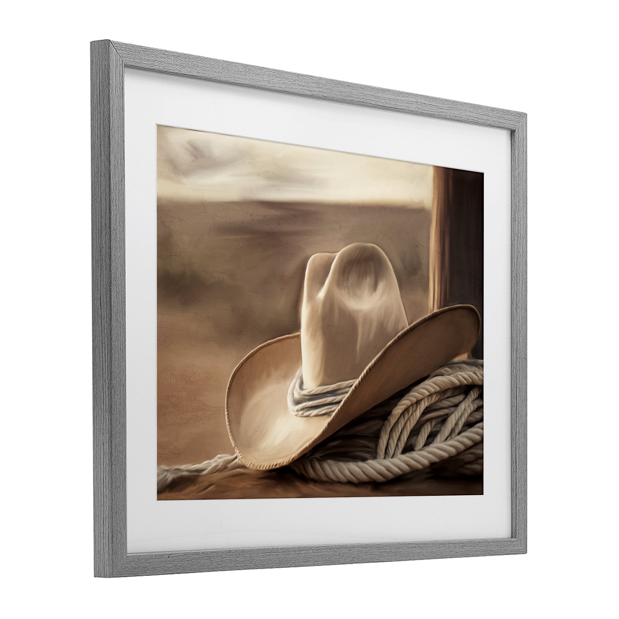 Stupell Industries White Cowboy Hat Gray Framed Print Under Glass, design by Kim Allen