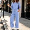 thumbnail image 6 of Bzdzmqm Women's 2 Piece Lounge Set Round Neck Long Sleeve Pullover and Wide Leg Pants with Drawstring Elastic Waist Cozy Casual Two Piece Outfit Solid Basic Tracksuit for Fall Winter Daily Wear,, 6 of 9