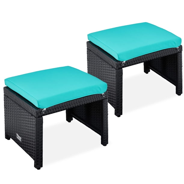 Conjunto de 2 Otomanas de Mimbre Mejor Opción Productos Negro/Verde Azulado