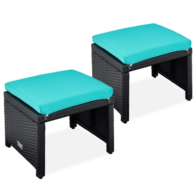 Conjunto de 2 Otomanas de Mimbre Mejor Opción Productos Negro/Verde Azulado
