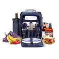 thumbnail image 2 of Travel Picnic Backpack For 2 Person (Blue) Wine Picnic Basket Bag With Plates, Flatware Cutlery, Glass Set, Insulated Compartment, Detachable Bottle Wine Holder, 2 of 7
