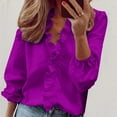 thumbnail image 2 of Pejock Women's Button Down Shirt Dressy Casual Womens Summer Tops Long Sleeve Fashion Floral Ruffle V Neck Blouses Plus Size Shirts for Work Business Casual T Shirts, 2 of 5