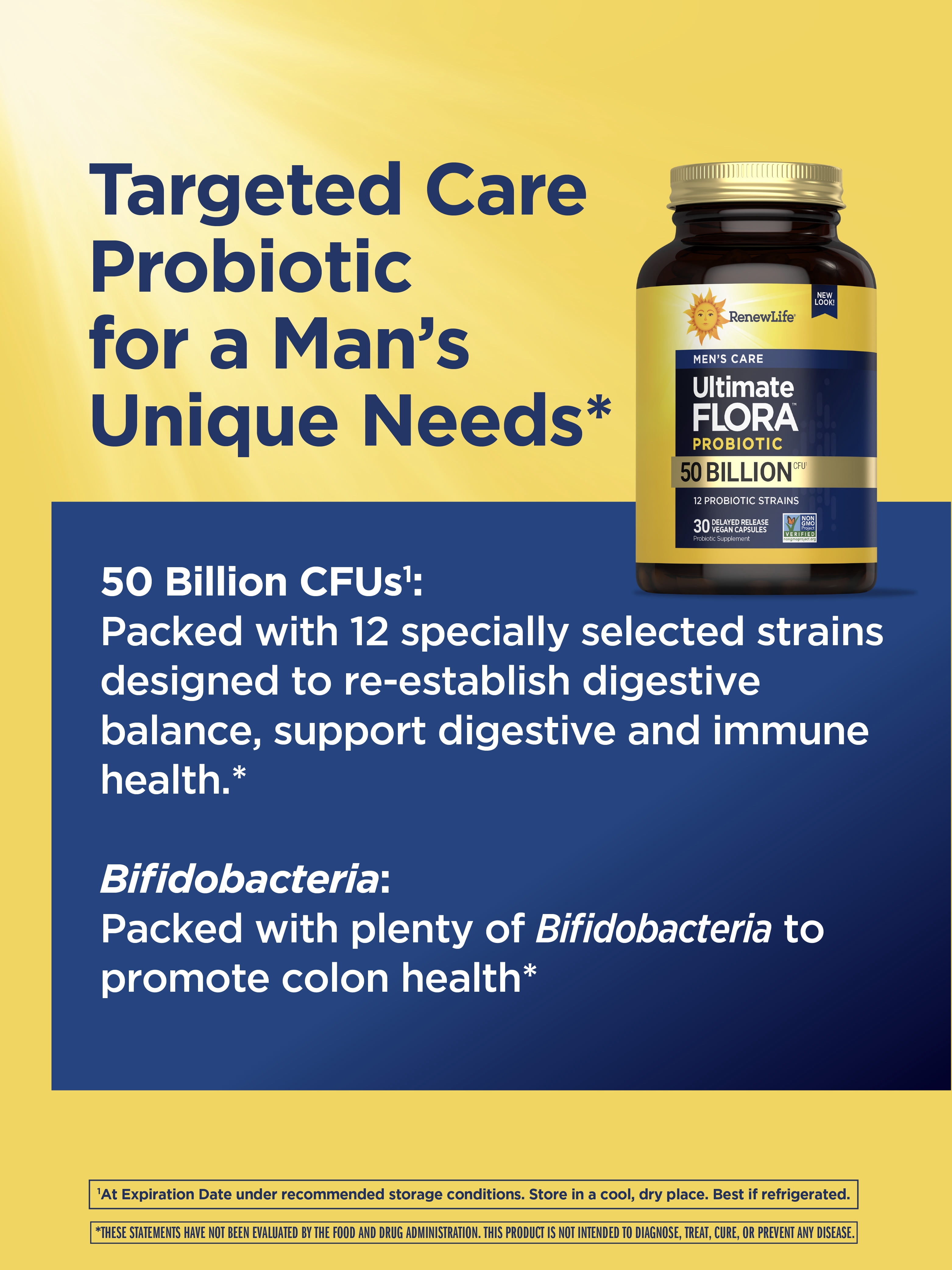 Men's Care Ultimate Flora Probiotic | 30 Vegan Capsules | 50 Billion CFU | by Renew Life