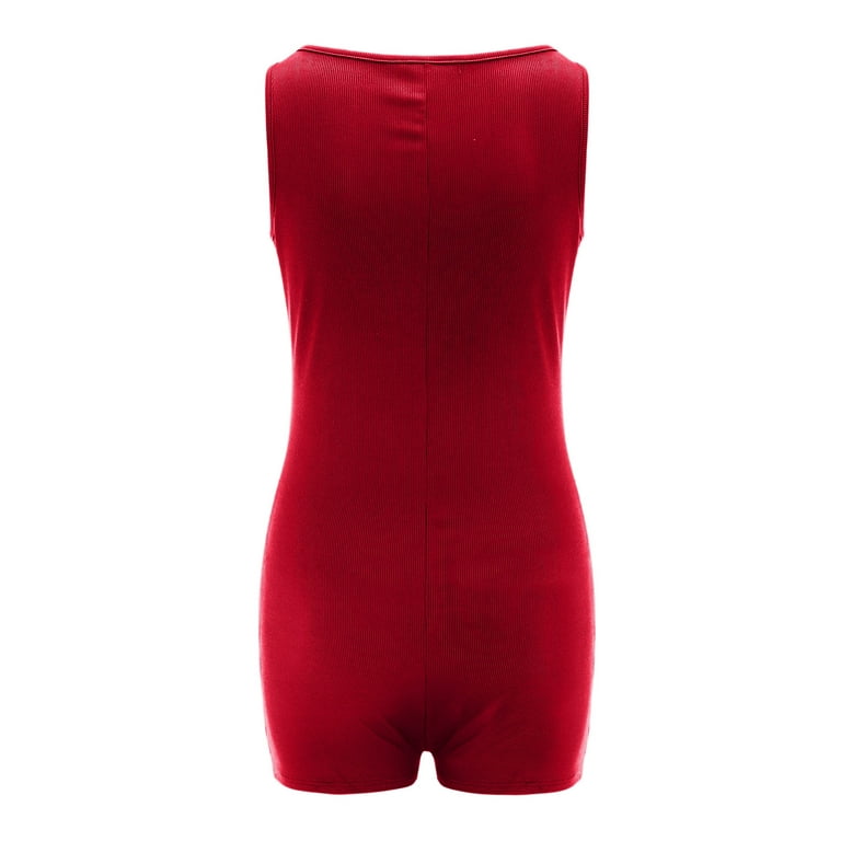Noarlalf Shapewear Bodysuit Bodysuits for Women Tummy Control Sexy Tank  Sleeveless Club Party Rompers Short Jumpsuits Red S