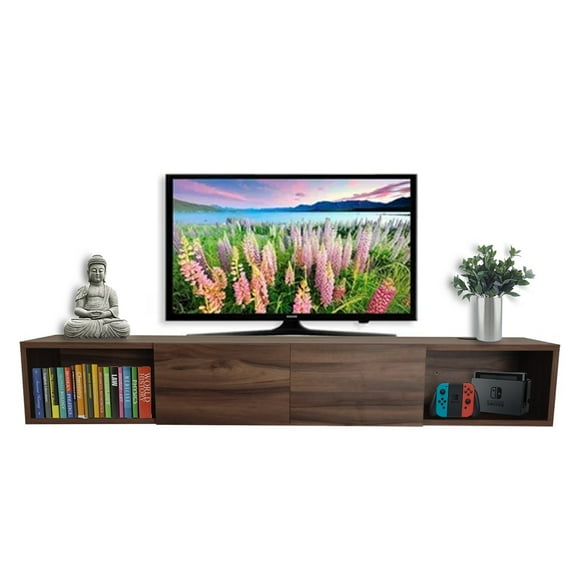 Repisa Flotante Moderna 2 puertas para equipos de TV Nogal Terracota.275 Hanlob Repisa Flotante Moderna 2 puertas para equipos de TV