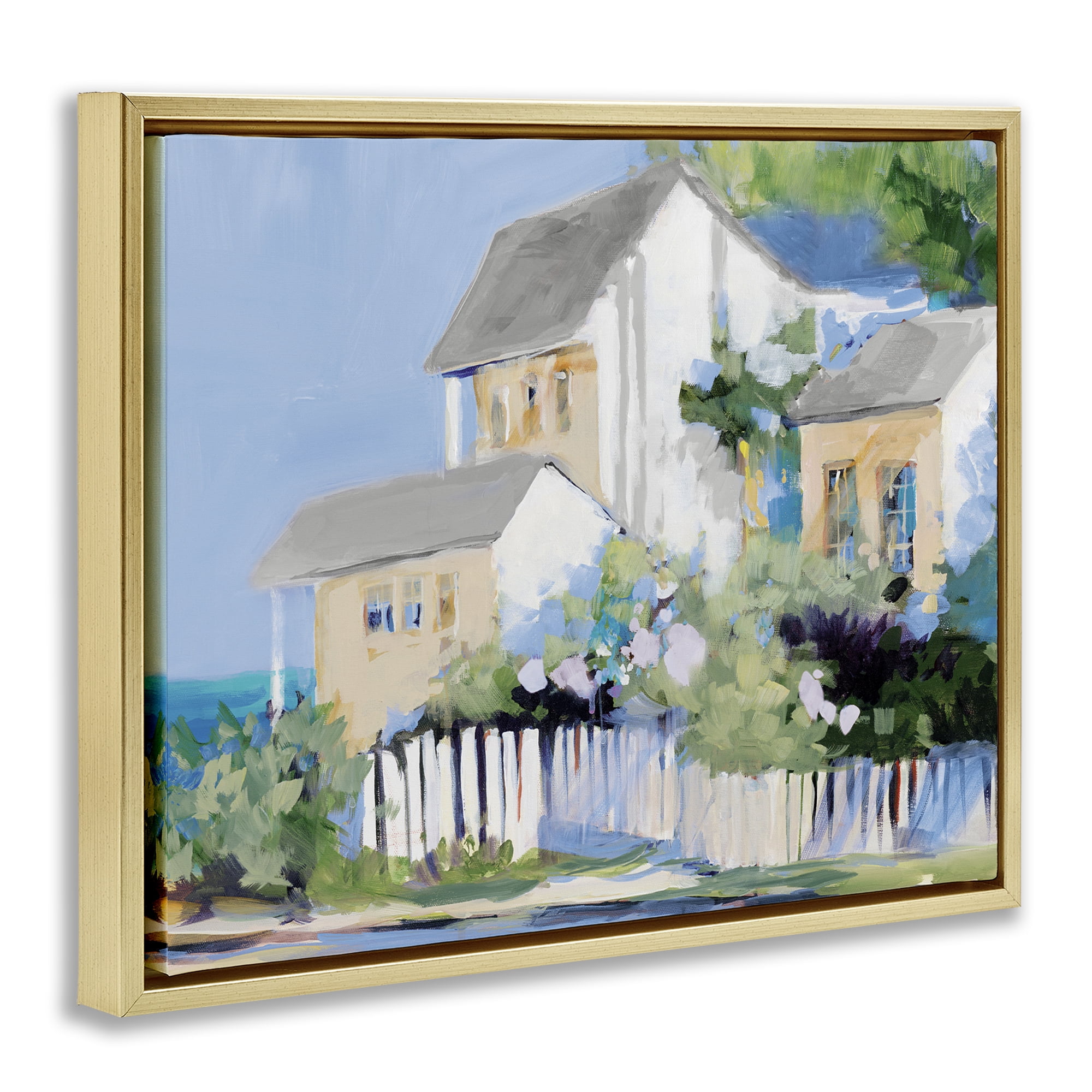 Stupell Industries Living by the Water Cottage Gold Framed Floater Canvas Wall Art, design by Jane Slivka
