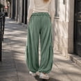 thumbnail image 4 of WULMLEO Women's Baggy Boho Harem Pants Drawstring Waist Wide Leg Sweatpants Casual Trousers Joggers with Pockets Green XL, 4 of 7