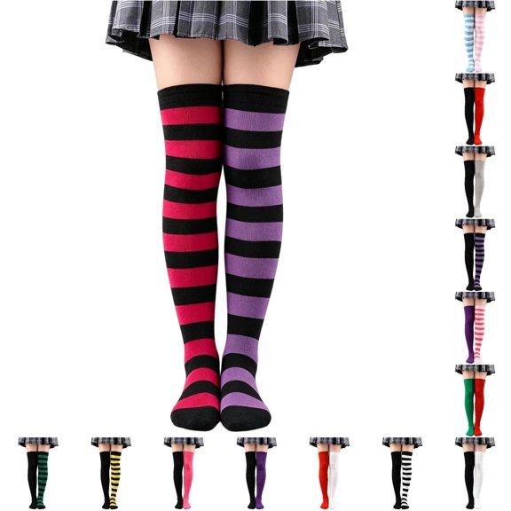DHFJKG Halloween Socks For Women Thigh High Socks Asymmetrical Color Block Over The Knee Long Stockings