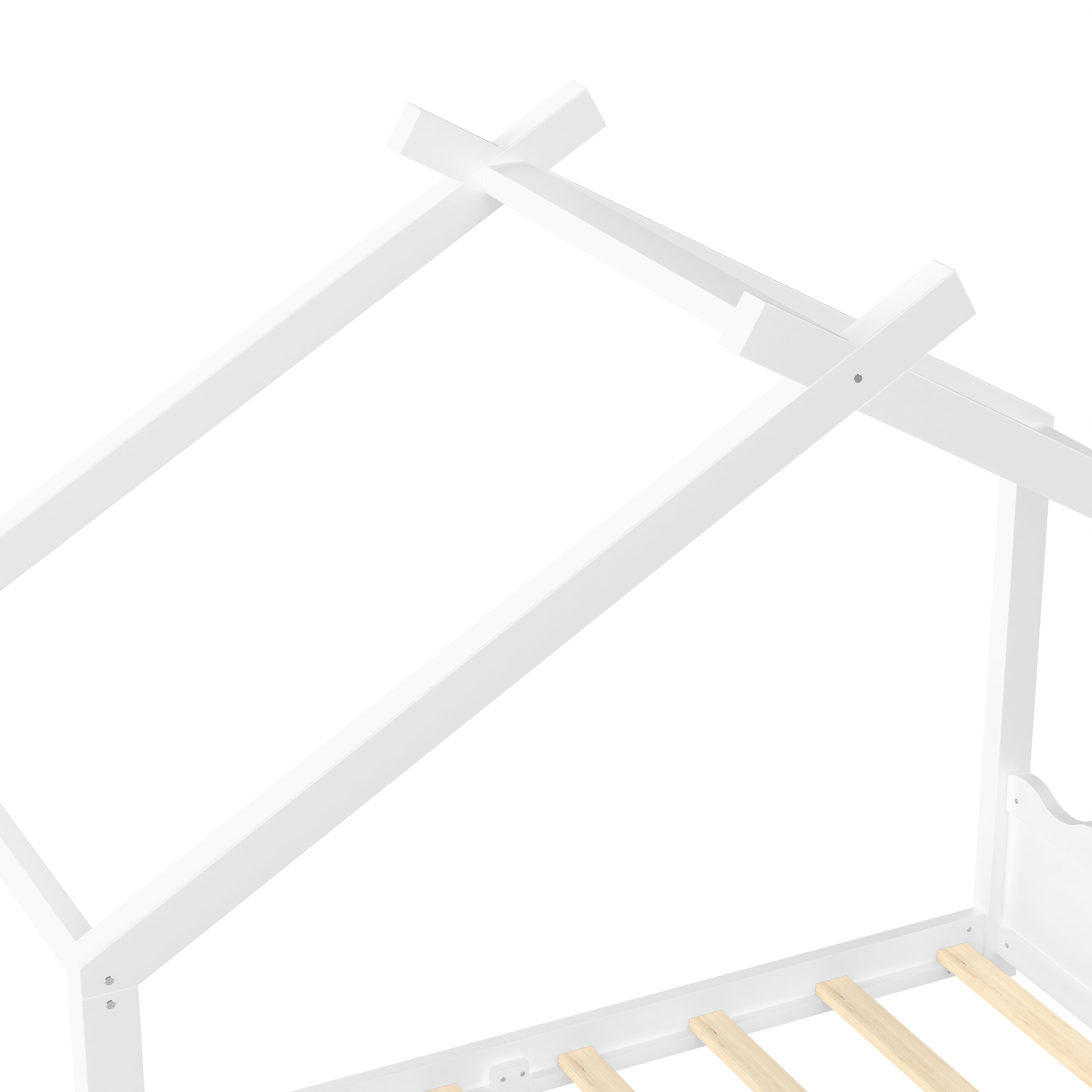 Yoneston Twin House Floor Bed with Roof, Solid Wood Platform Bed Frame with Opening Constructure for Kids, No Box Spring Needed, White