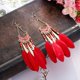 thumbnail image 2 of Mujeres Boho largo de plumas de borlas pendientes de joyería de la vendimia de perlas cuelgan pendientes colgantes, 2 of 4
