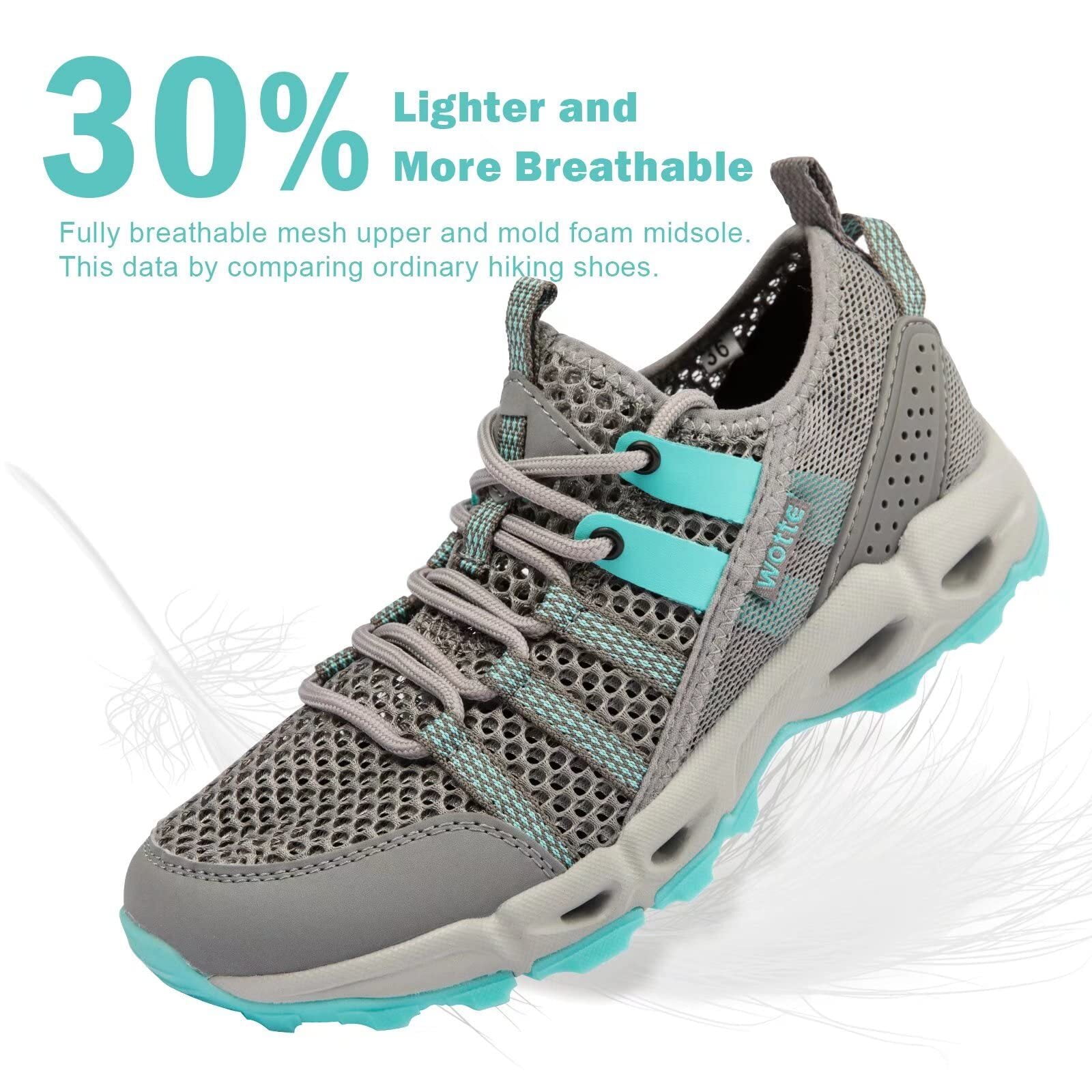 WOTTE Womens Quick Drying Water Hiking Shoes Barefoot Aqua Outdoor Sports Sneakers for Beach Swim Surf, Blue 12