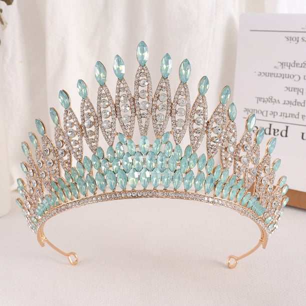 Zhuge Tiara de boda para novia, diadema de princesa, corona de novia, joyería para el cabello con diamantes de imitación de cristal, decoración para novia, cumpleaños, graduación, boda (verde claro)