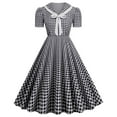 thumbnail image 2 of Aboser Vintage 1950s Dresses for Women Disco Party Swing Dress Elegant Puff Short Sleeve Dresses Flowy A Line Dance Dress Casual Checked Midi Dresses, 2 of 7