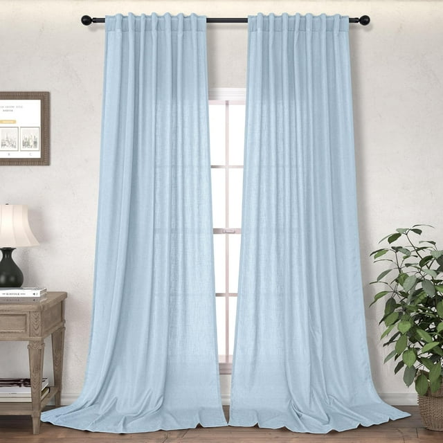 DANCURTON Rideaux en Lin Transparent Bleu Pâle à Pattes Arrière Longueur 52x96 Pouces