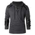 thumbnail image 1 of MIASHUI Sweat à Capuche Rétro pour Hommes, Panneau en Cuir, Lacé sur la Poitrine, Cordon de Serrage Réglable, Manches Longues, Gris Foncé, TG, 1 of 7