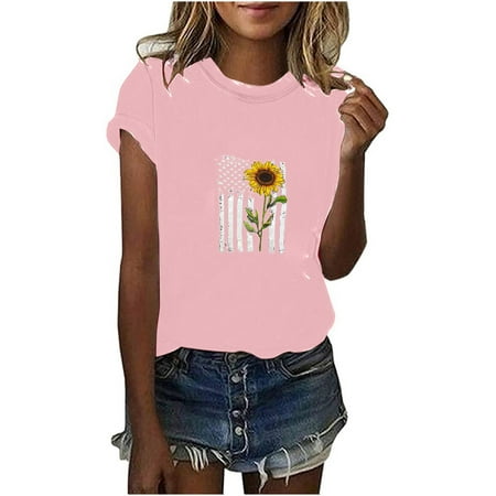 

Women Casual Summer Printing Short Sleeves Round Neck Loose T-Shirt Blouse Tops