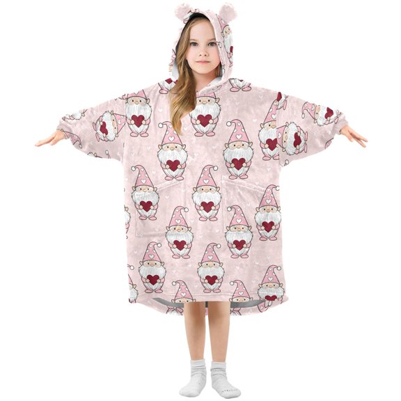 Cute Gnome Pattern Wearable Blanket Hoodie Oversized Flannel Soft Warm Cozy 3-14 Age Small