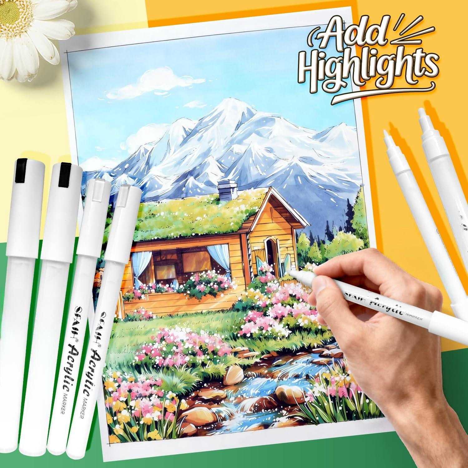 White Paint Pens - 8 Pack 2-3mm Medium Tip & 0.7mm Extra Fine Marker For Rock Painting  Wood Metal Fabric Plastic Canvas Glass Ceramic Diy Crafts Out Pen