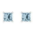 thumbnail image 3 of 1 ct Push-Back Stud Earrings for Women | 4.5mm Princess Cut Natural Aquamarine | 18K White Gold, 3 of 5