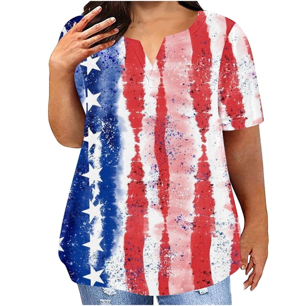 Fiudx Camisas para Mujer Camiseta de Manga Corta de Gran Tamaño Informal con Estampado de Día Independiente para Mujer, Camisetas Holgadas con Cuello Redondo