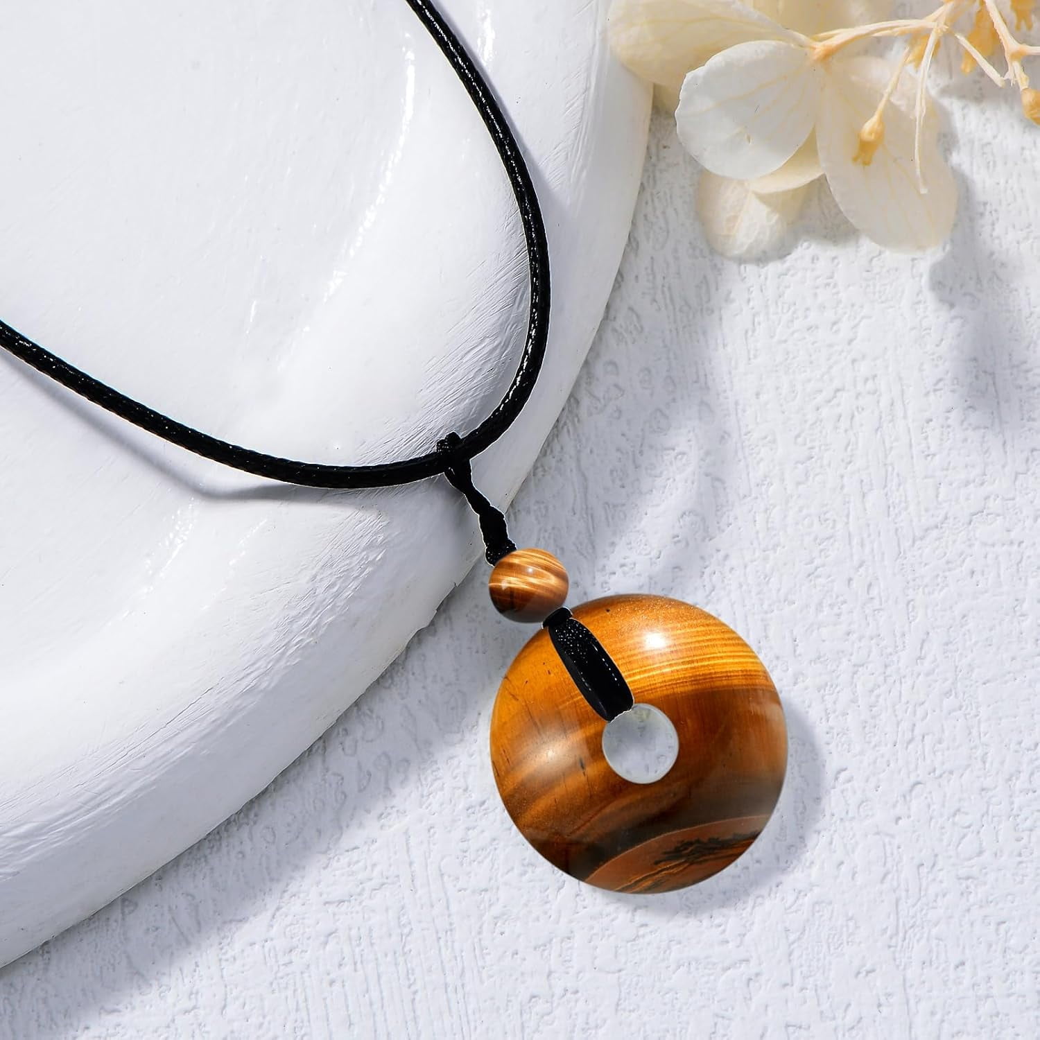 DVEATR Turquoise/Azurite/Tiger's Eye/Malachite/Moonstone Necklace for Women, Bare Stone Pendant Necklace Jewelry Gift, with 45.72 + 5.08cm Leather Cord Chain