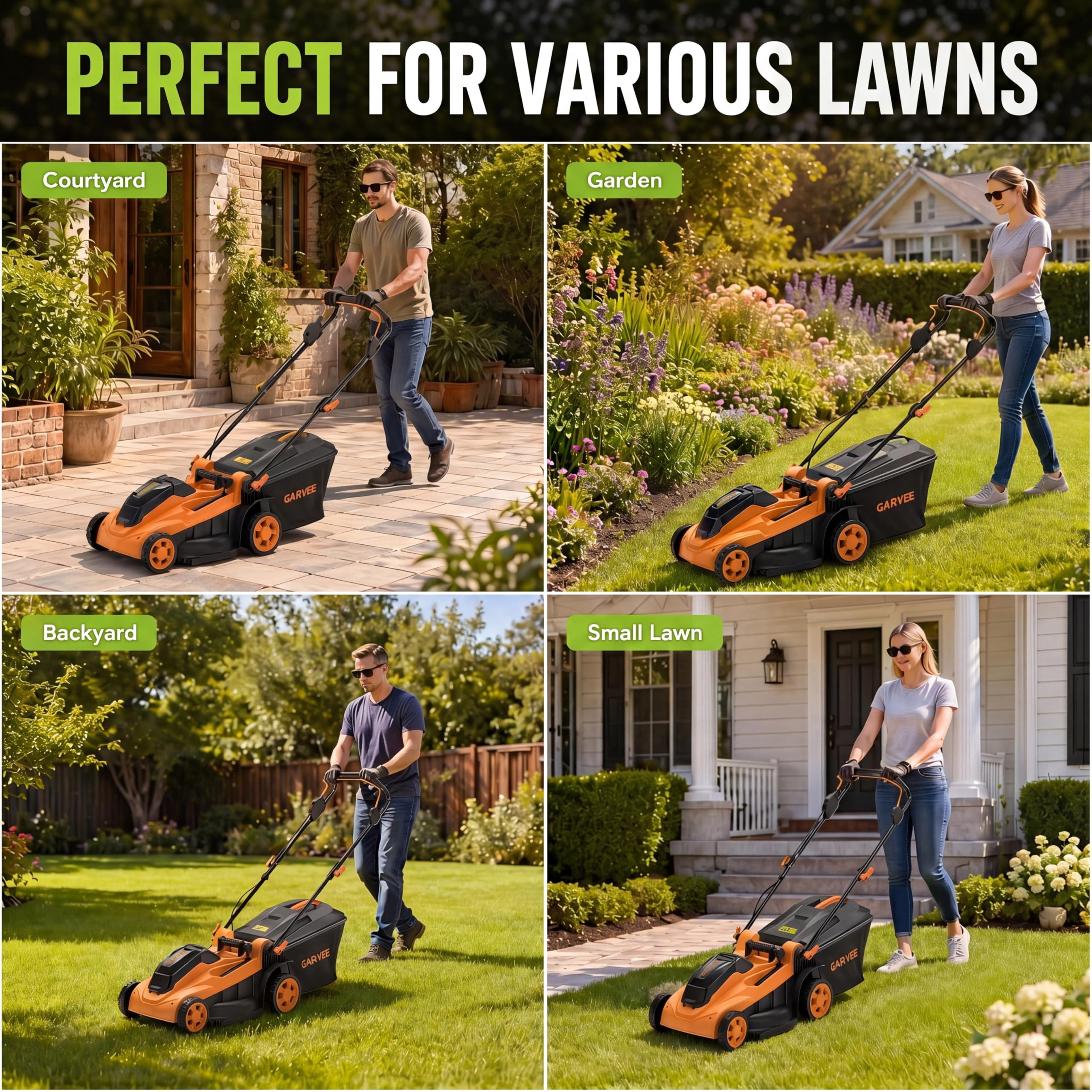 17" Cord-Free Electric Lawn Mower, 2x20V 4.0Ah Batteries - Brushless Motor - 2-in-1 Bagging & Mulching - Walk-Behind Push Mower with Charger