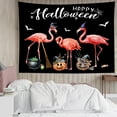 thumbnail image 1 of HVEST Funny Flamingo Halloween Tapestry Wall Hanging Orange Pumpkin with Magic Witch Hat Broom Wall Tapestry for Bedroom Aesthetic Black Tapestry for Living Room College Dorm Decor,59Wx51H inch, 1 of 6