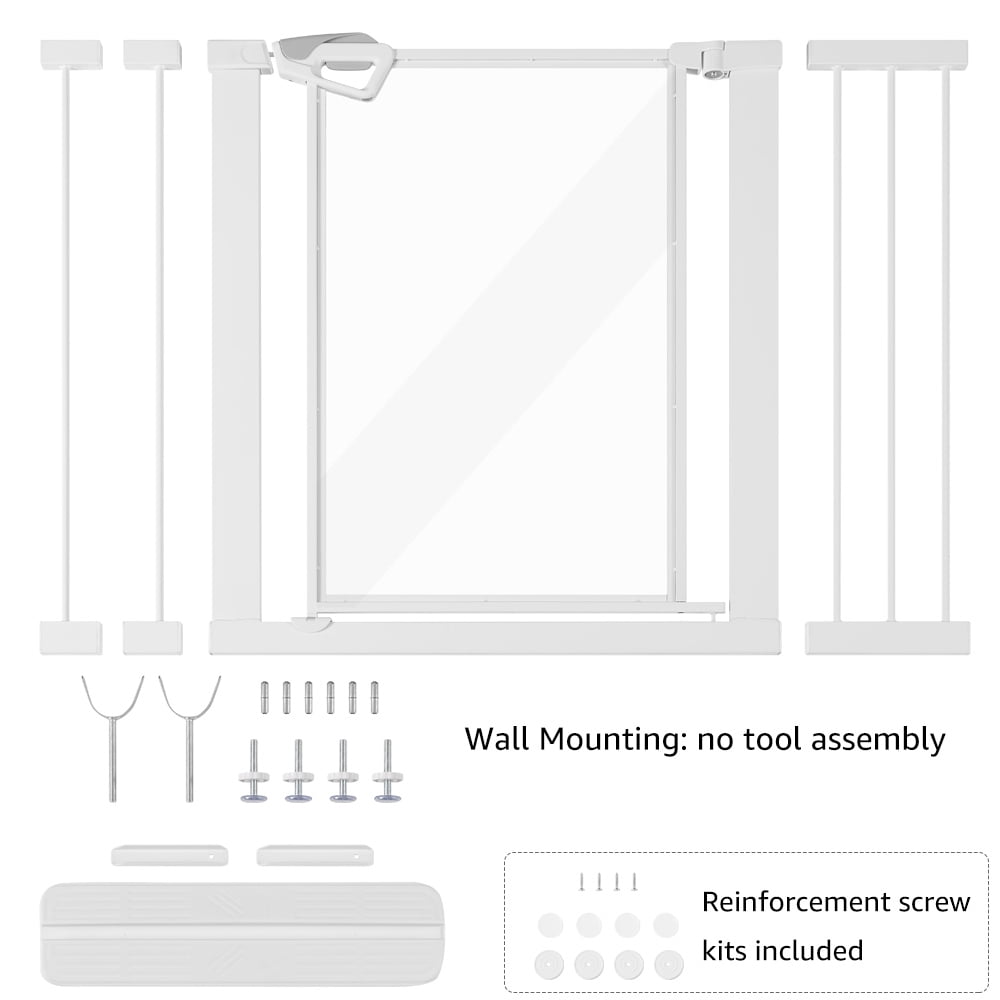 unipaws Clear Dog Gate for Dogs, Walk -Thru Pet Gate for Doorway Stairs , Pressure Mounted, Indoor/Outdoor Use, White