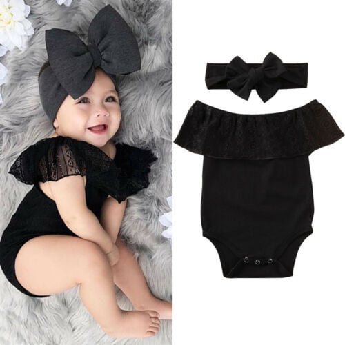 US Newborn Baby Girl Ruffle Romper Bodysuit Jumpsuit Headband Clothes Outfits 