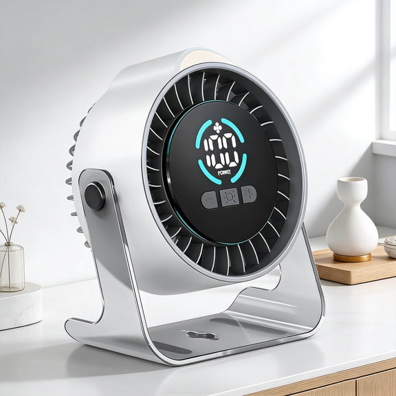 Sktrjpolfis 4-Inch Desktop Circulating Fan, 100-Speed, LED Display, 12H Battery, Quiet USB Rechargeable Mini Fan
