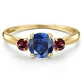 thumbnail image 3 of Gem Stone King 10K Yellow Gold Blue Created Sapphire and Red Rhodolite Garnet 3-Stone Ring for Women | 1.24 Cttw | Round 6MM | Gemstone September Birthstone | Size 8, 3 of 6