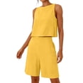 thumbnail image 6 of Horkkom Short Sets for Women 2 Piece Linen Solid Color Tank Tops High Waist Shorts with Pockets Summer Casual Vacation Sets L, 6 of 7
