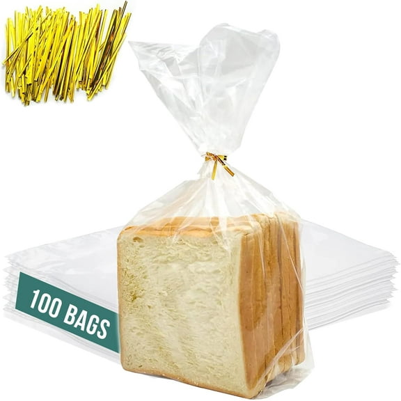 Reusable Plastic Bread Bags for Homemade - 100 Pack Clear Bag with Ties For An Airtight Moisture-free Preservation and Storage- Loaf Home Bakers Bakery Owners (6*3*15)