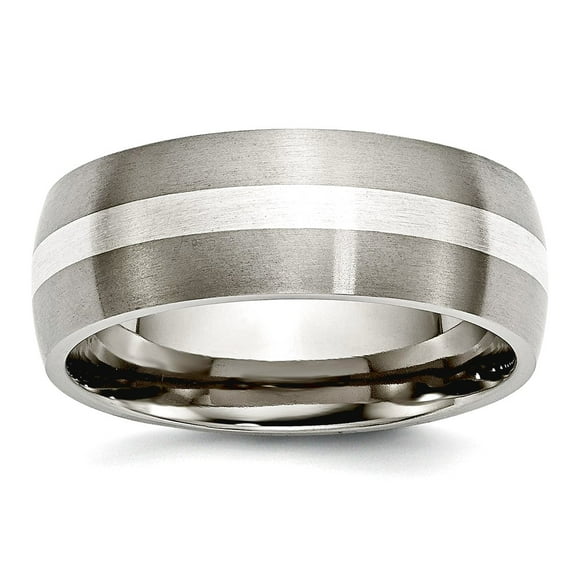 Titanium 925 Sterling Silver Brushed Inlay 8mm Satin Band Ring Size 8 Ring for Women and Men