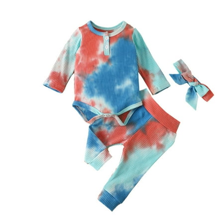 

Fesfesfes Newborn Infant Baby Jumpsuit Girls Rainbow Tie-Dyed Solid Romper Bodysuit+Pants Outfits Clothes Sale