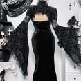 thumbnail image 2 of Goth Black Velvet Sleeveless Snake Pendant Long Dress Y2K Vintage Sexy High Slit Backless Bodycon Cheongsam Party Dresses Women, 2 of 8