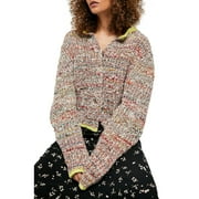 FREE PEOPLE Womens Brown Long Sleeve Button Up Sweater Size: L